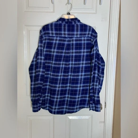 Woolrich Shirt Mens L Heavyweight Brushed Cotton Brawny Flannel Blue Plaid‌‌‌‌ - Picture 7 of 10